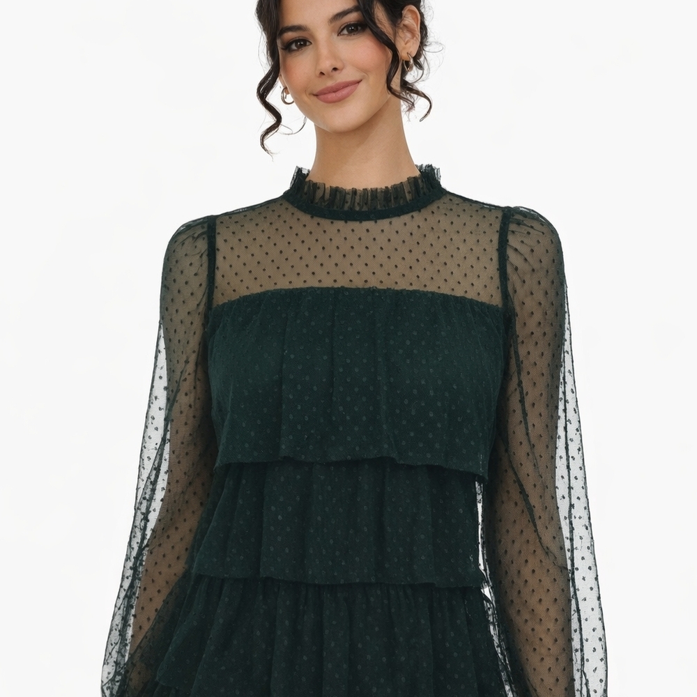 Forever 21 Black Sheer Swiss Dot Tiered Blouse NWT Size Medium